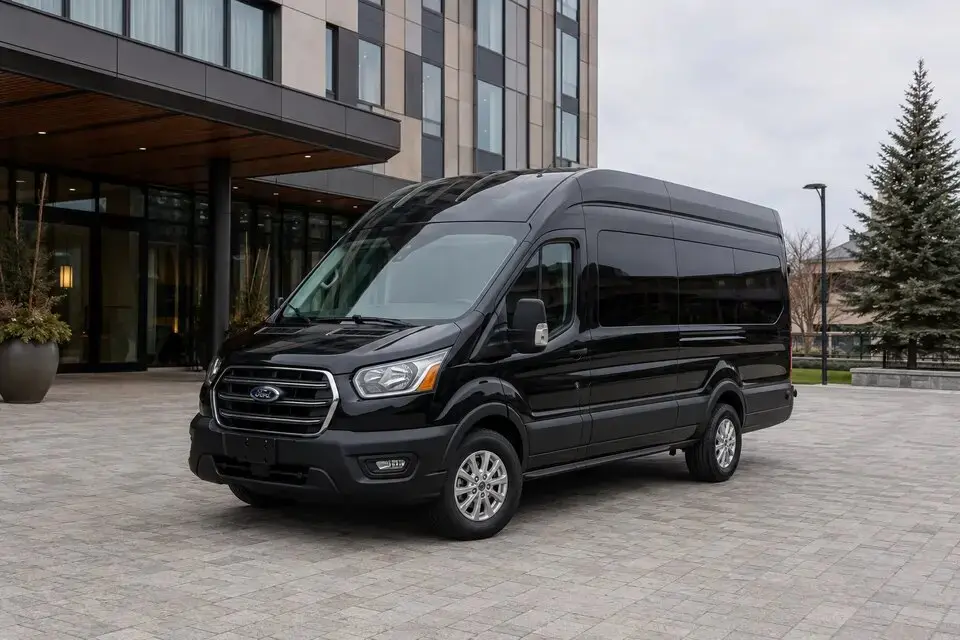 Black Ford Transit passenger van