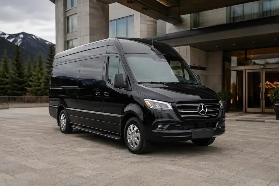 Black Mercedes-Benz Sprinter passenger van